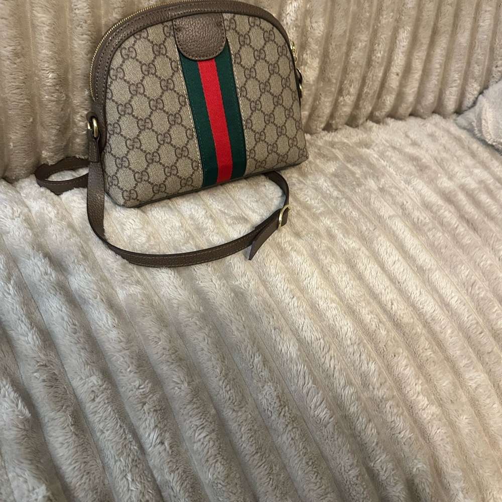 Brown Crossbody Bag with Iconic Stripe